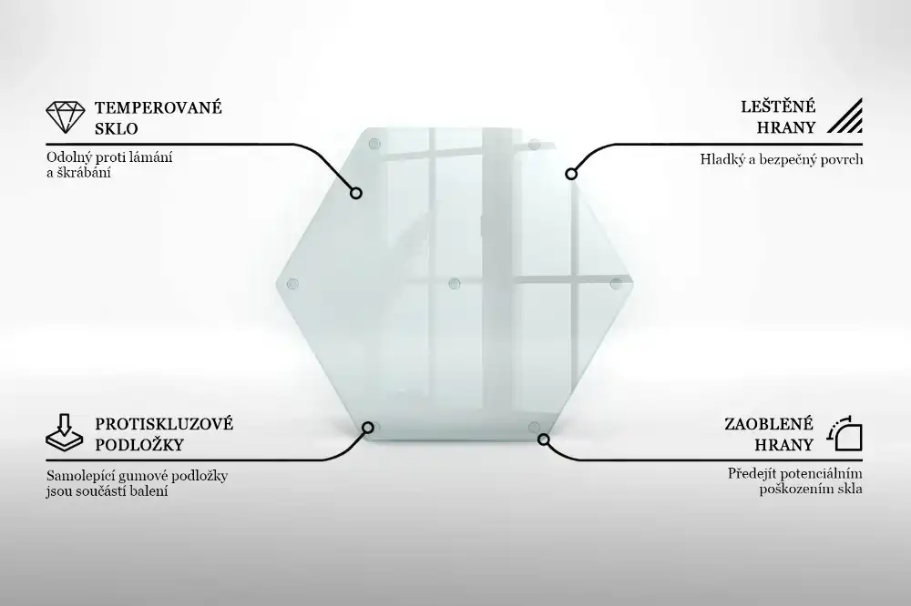 Tocător din sticlă hexagonal transparent