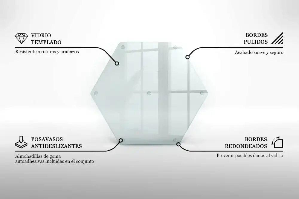 Tocător din sticlă hexagonal transparent