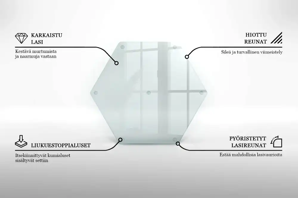 Tocător din sticlă hexagonal transparent