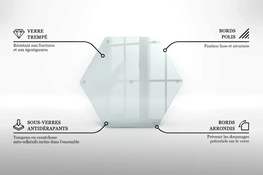Tocător din sticlă hexagonal transparent