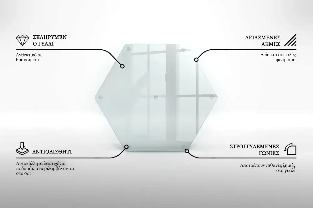 Tocător din sticlă hexagonal transparent
