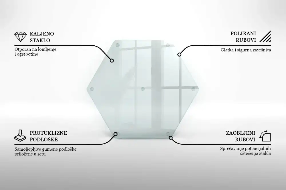 Tocător din sticlă hexagonal transparent