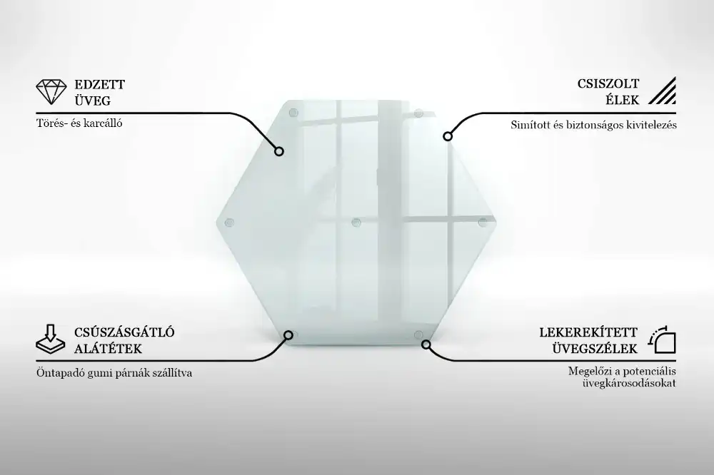 Tocător din sticlă hexagonal transparent