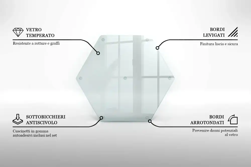 Tocător din sticlă hexagonal transparent