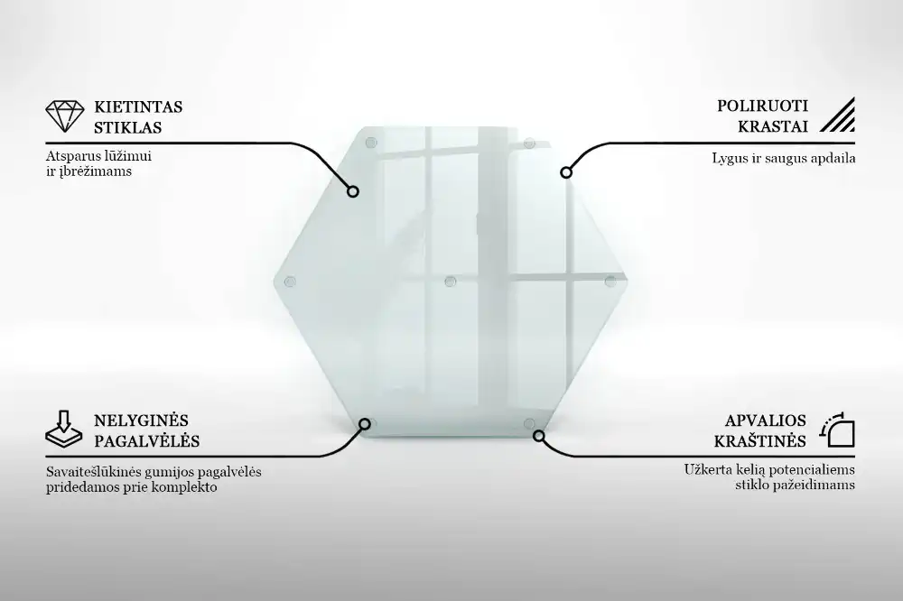 Tocător din sticlă hexagonal transparent