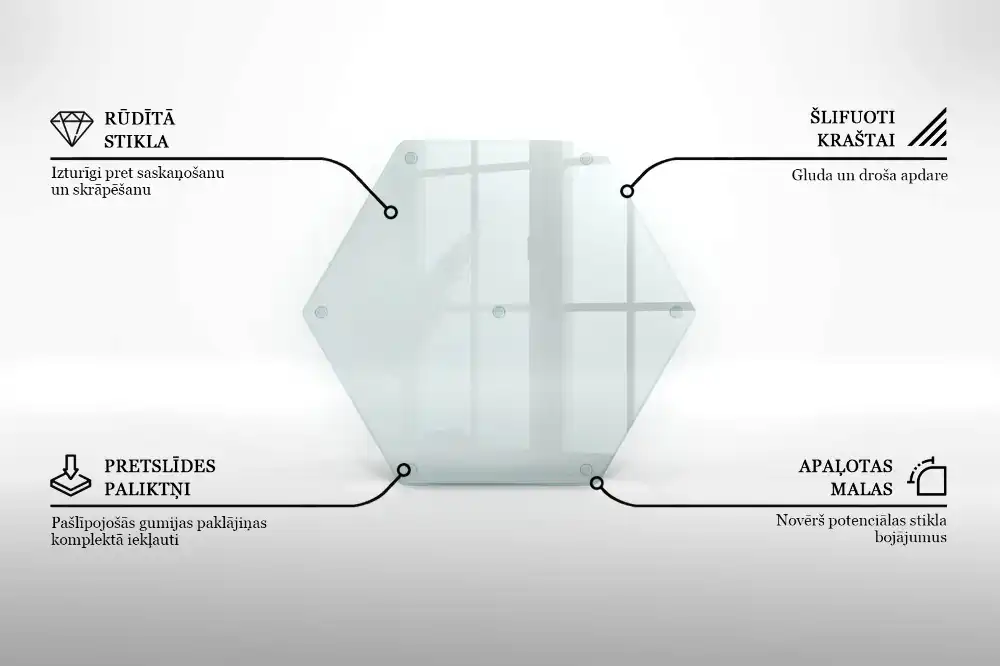 Tocător din sticlă hexagonal transparent