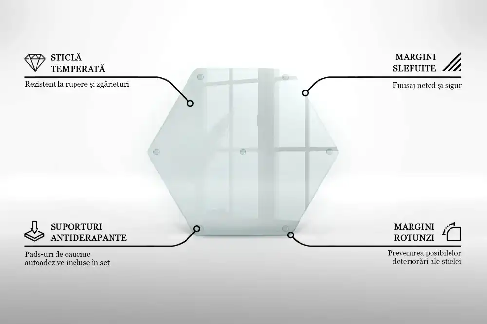 Tocător din sticlă hexagonal transparent