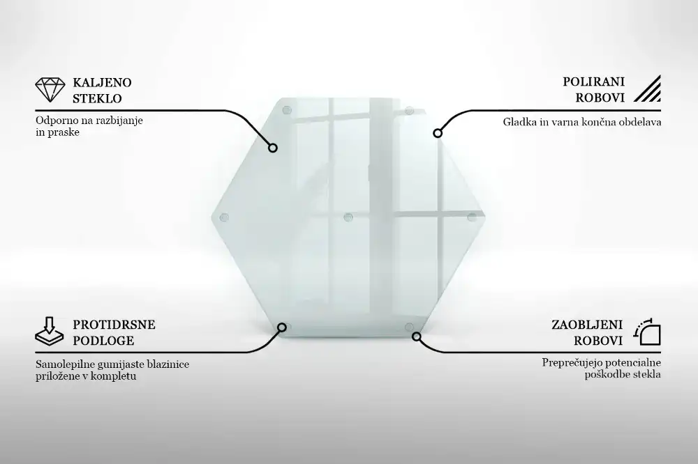 Tocător din sticlă hexagonal transparent