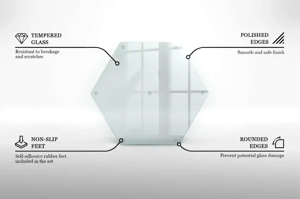Tocător din sticlă hexagonal transparent