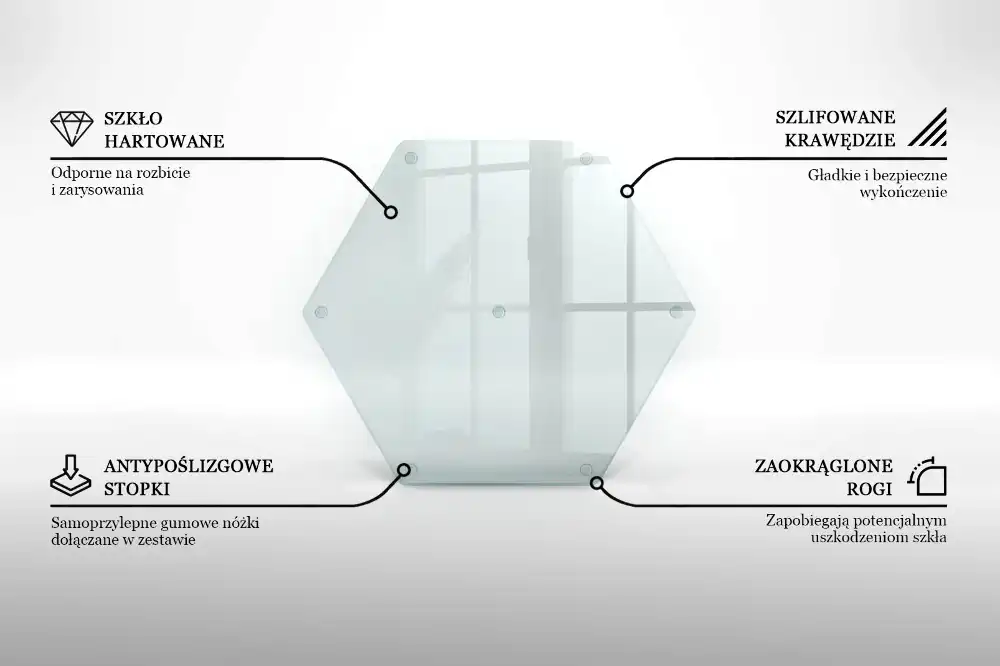 Tocător din sticlă hexagonal transparent