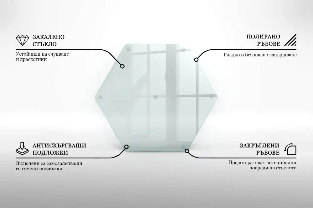 Tocător din sticlă hexagonal transparent