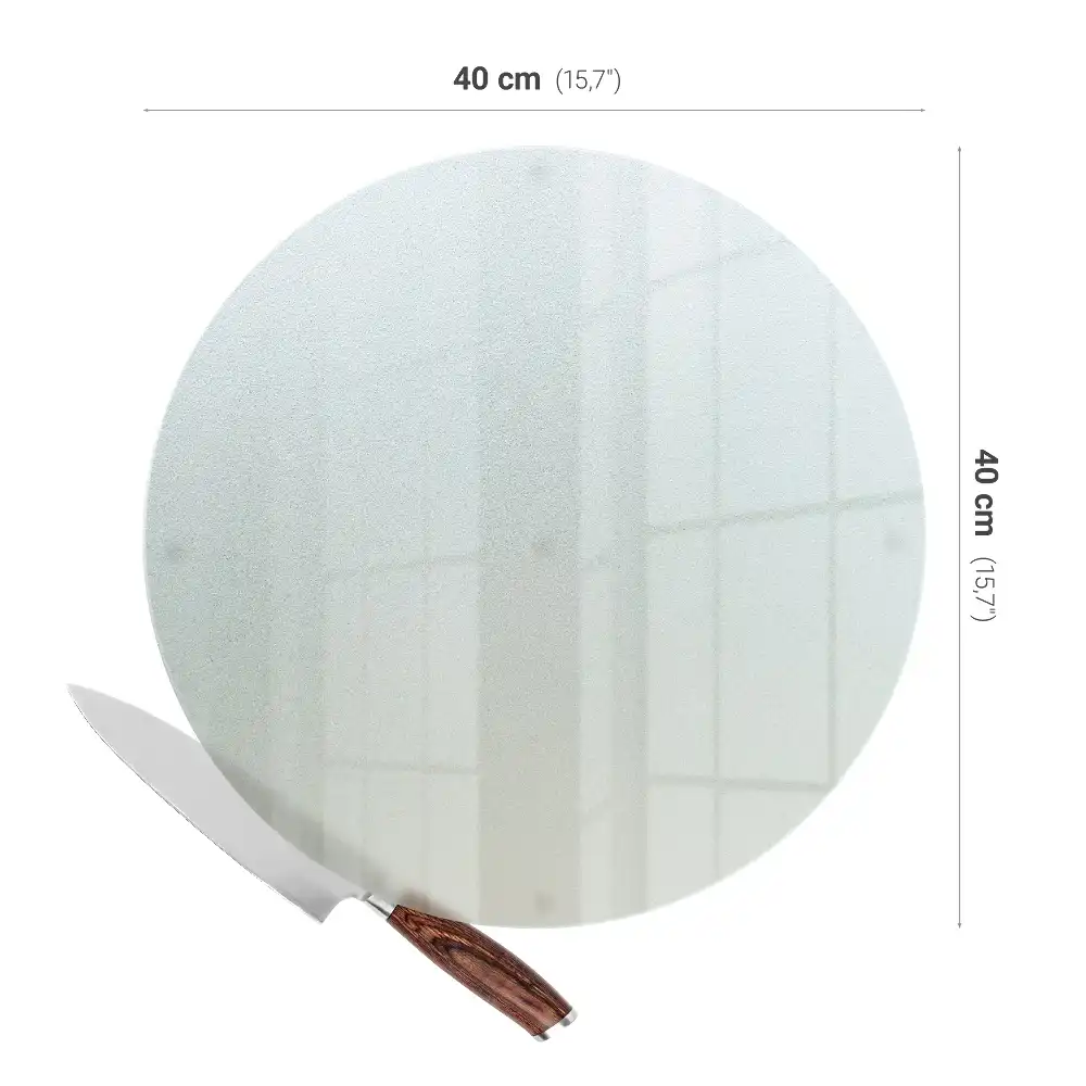 Tocător rotund din sticlă semitransparentă