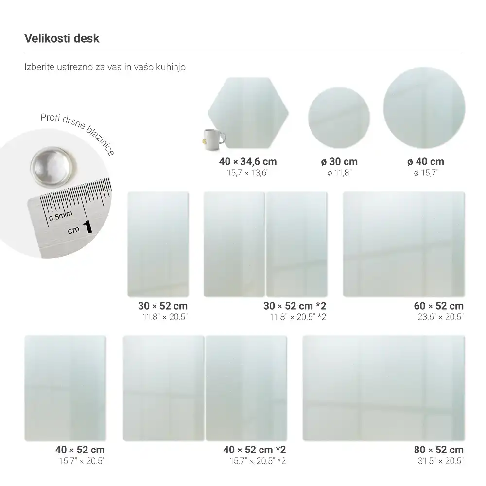 Tocător rotund din sticlă semitransparentă
