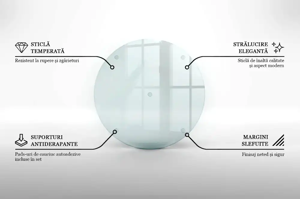 Tocător rotund din sticlă transparentă