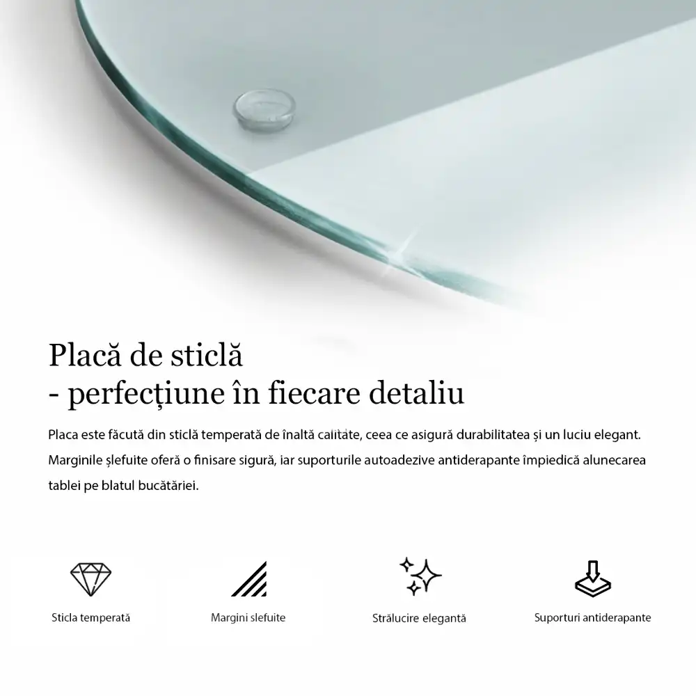 Tocător rotund din sticlă transparentă