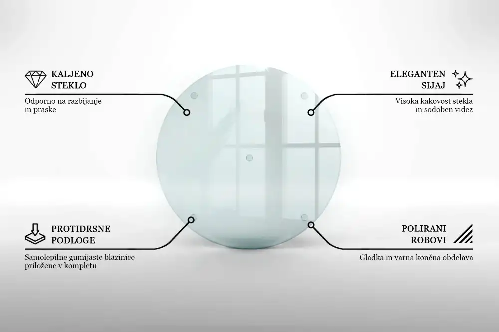 Tocător rotund din sticlă transparentă