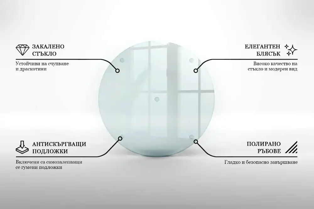 Tocător rotund din sticlă transparentă