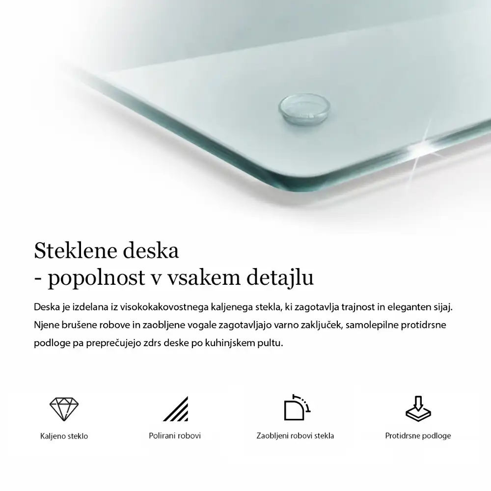 Tocător de bucătărie dreptunghiular din sticlă transparentă