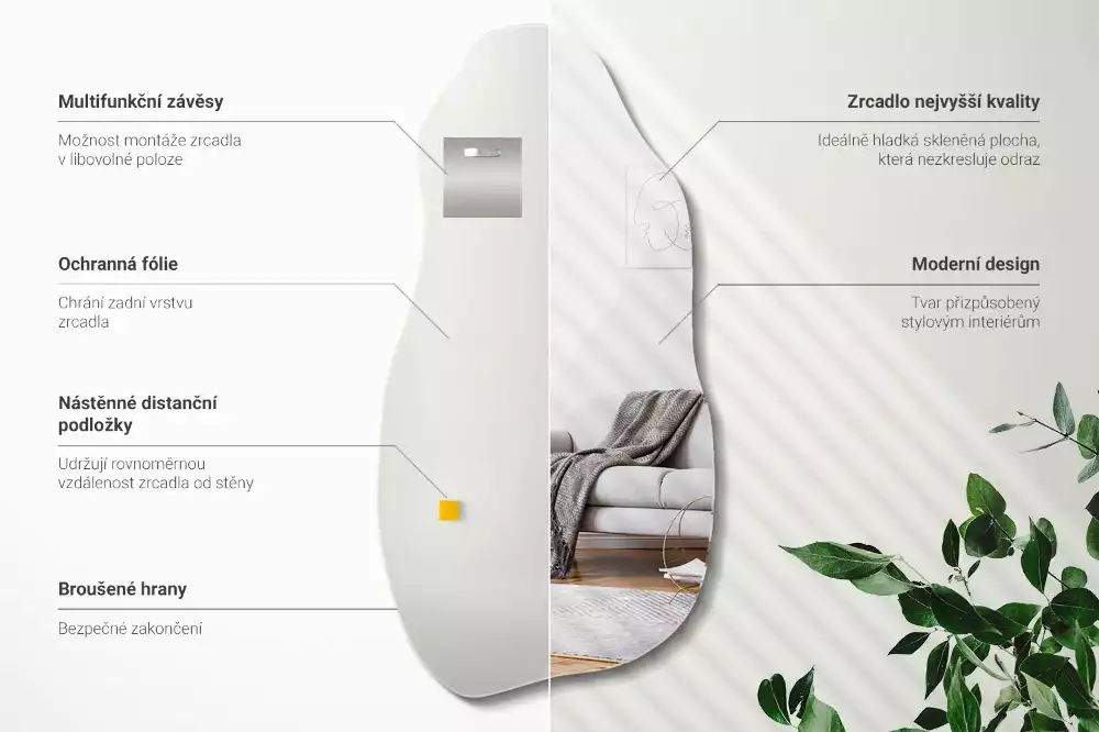 Oglindă decorativă suspendată cu formă asimetrică