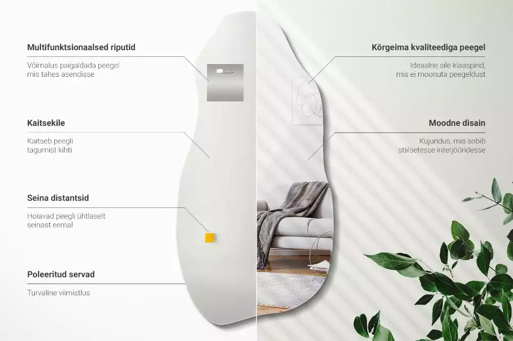 Oglindă decorativă suspendată cu formă asimetrică