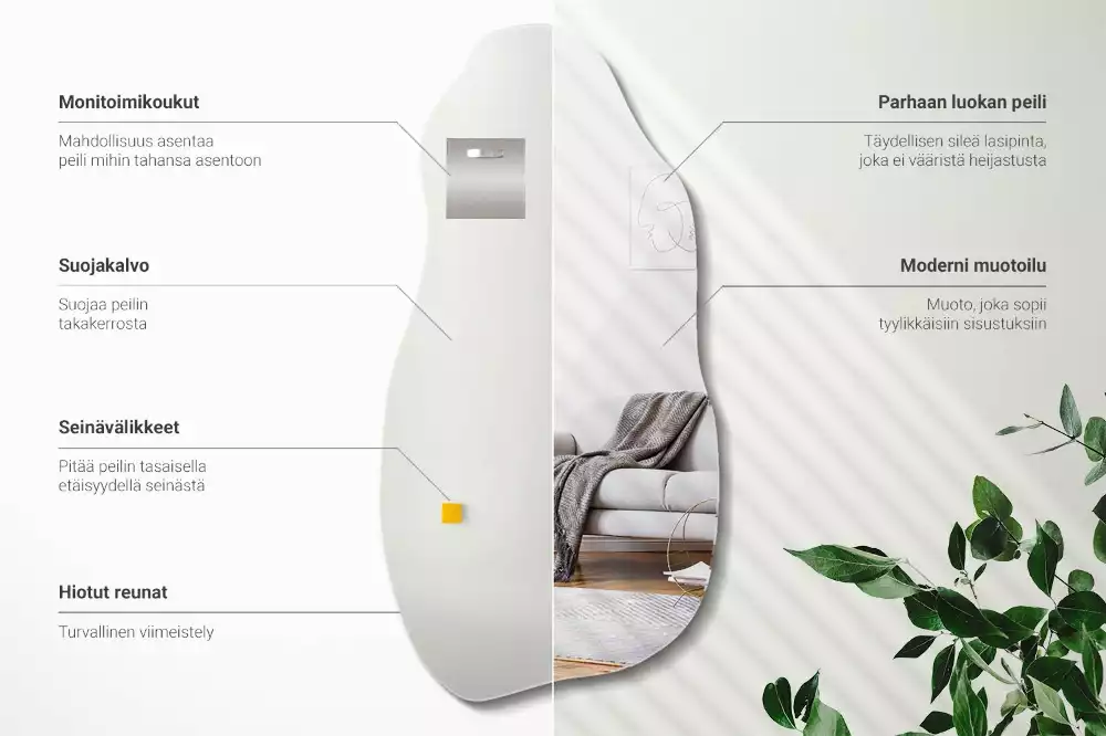 Oglindă decorativă suspendată cu formă asimetrică