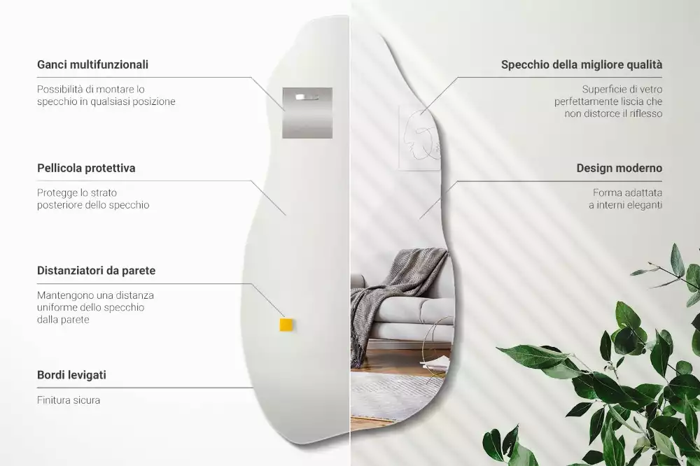Oglindă decorativă suspendată cu formă asimetrică