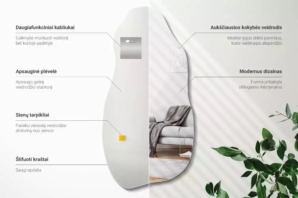 Oglindă decorativă suspendată cu formă asimetrică