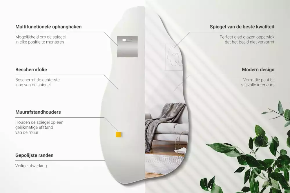 Oglindă decorativă suspendată cu formă asimetrică
