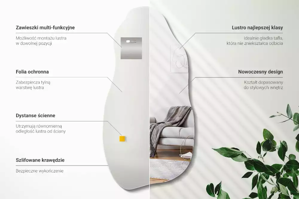 Oglindă decorativă suspendată cu formă asimetrică