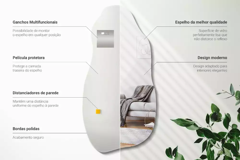 Oglindă decorativă suspendată cu formă asimetrică
