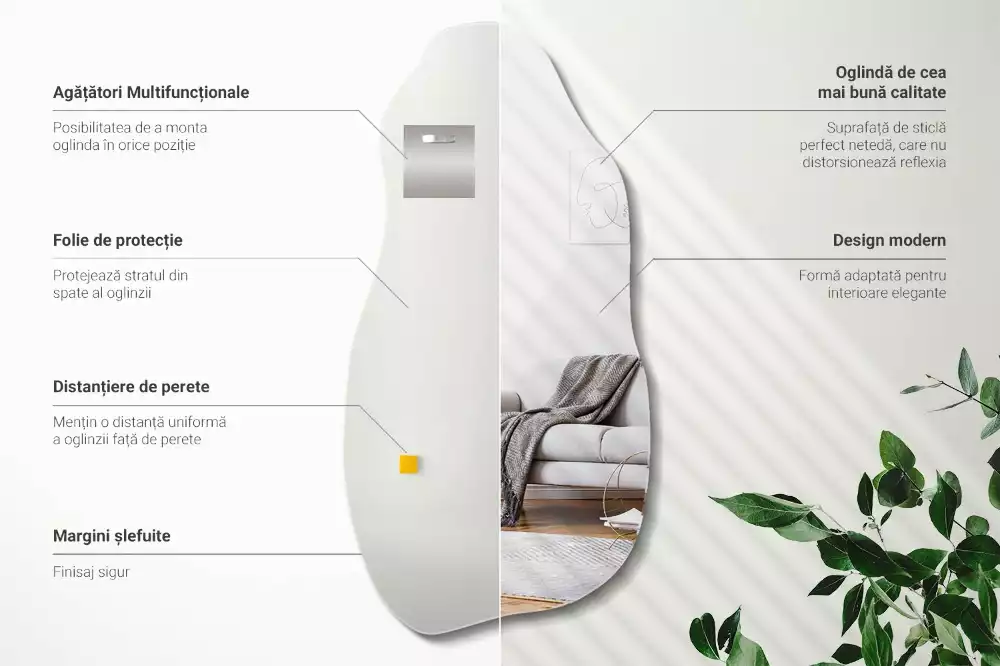 Oglindă decorativă suspendată cu formă asimetrică