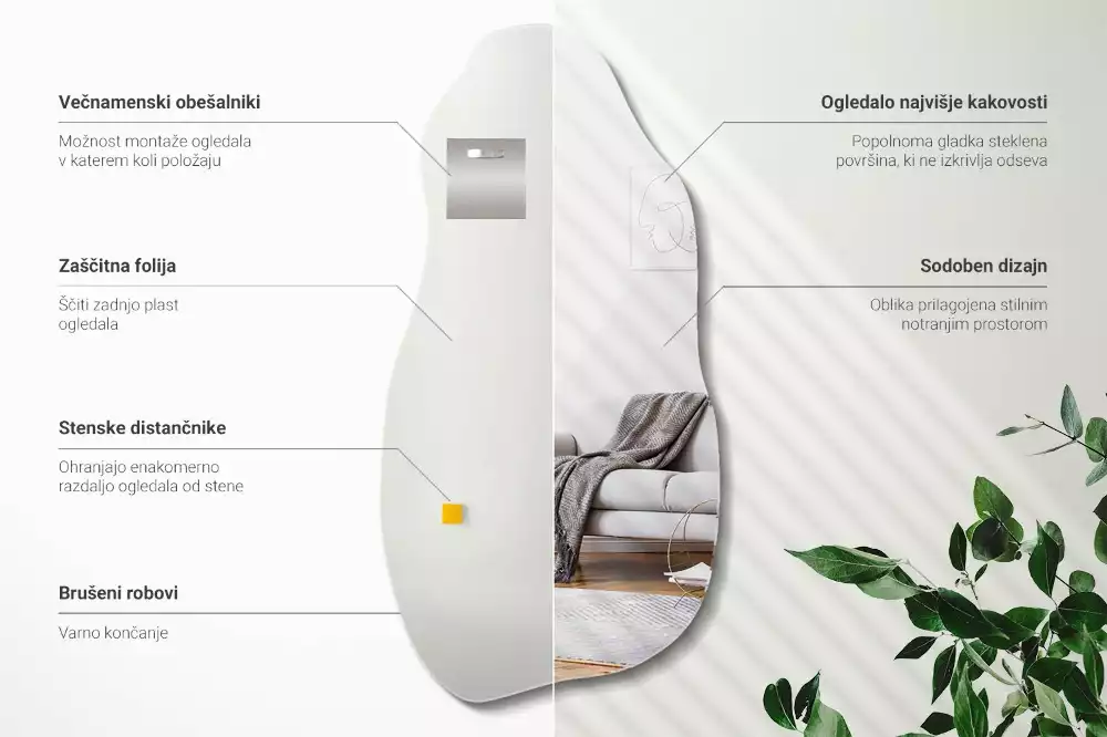 Oglindă decorativă suspendată cu formă asimetrică