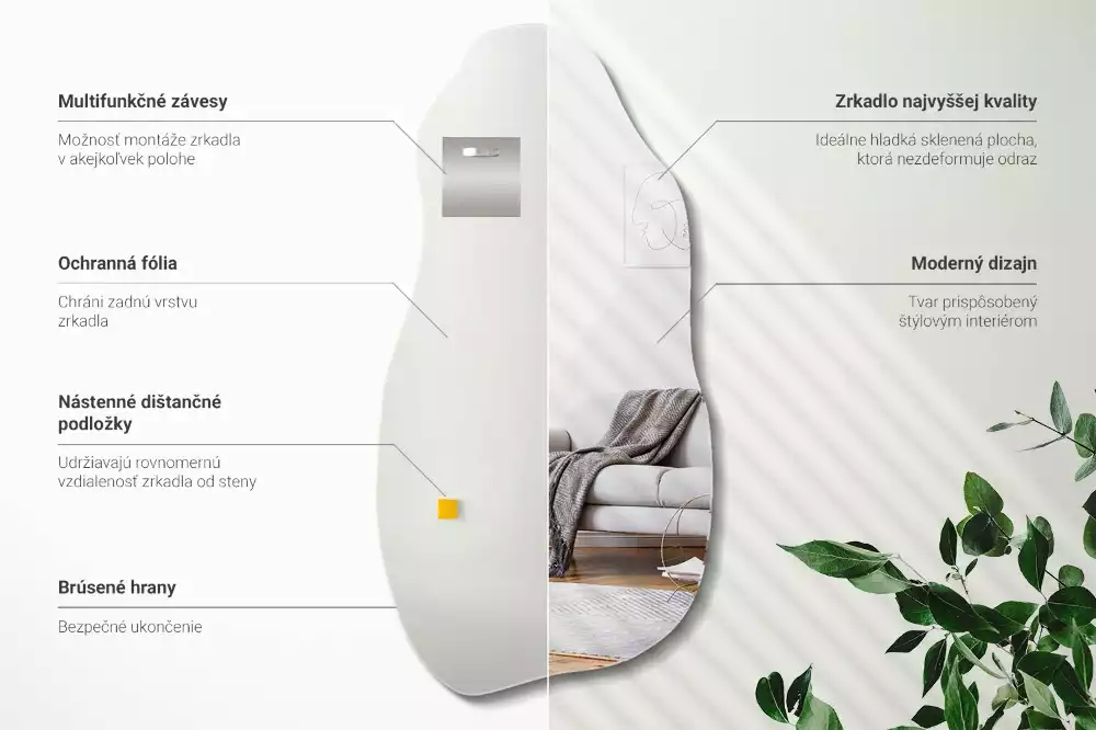 Oglindă decorativă suspendată cu formă asimetrică