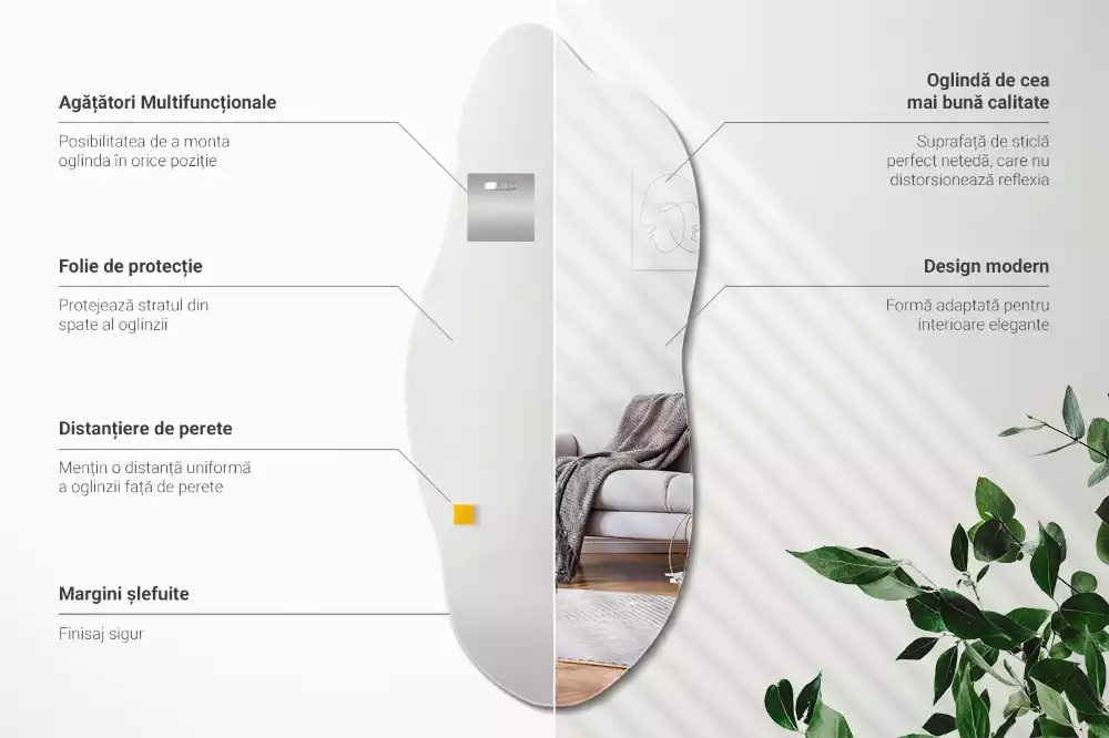 Oglindă organică modernă cu iluminare LED suspendată