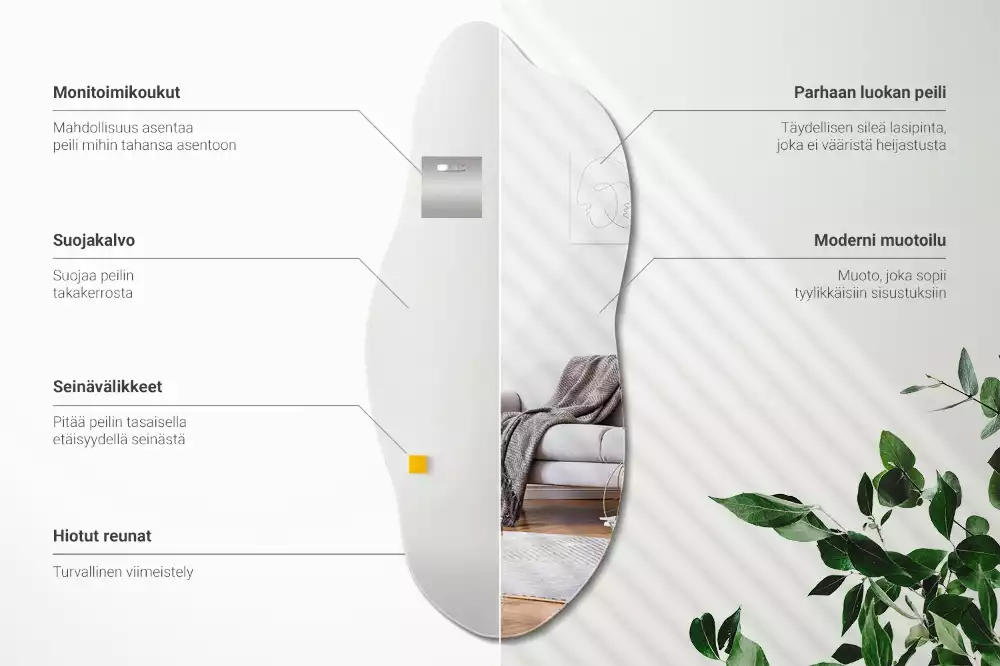 Oglindă organică modernă cu iluminare LED suspendată