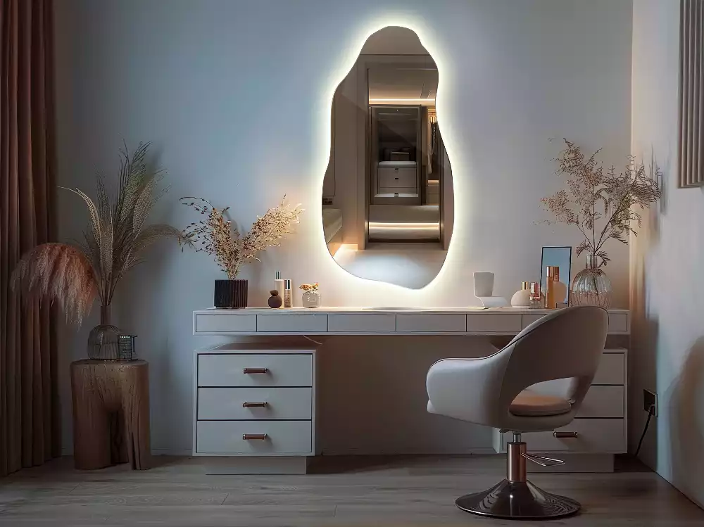 Oglindă asimetrică cu iluminare LED suspendată