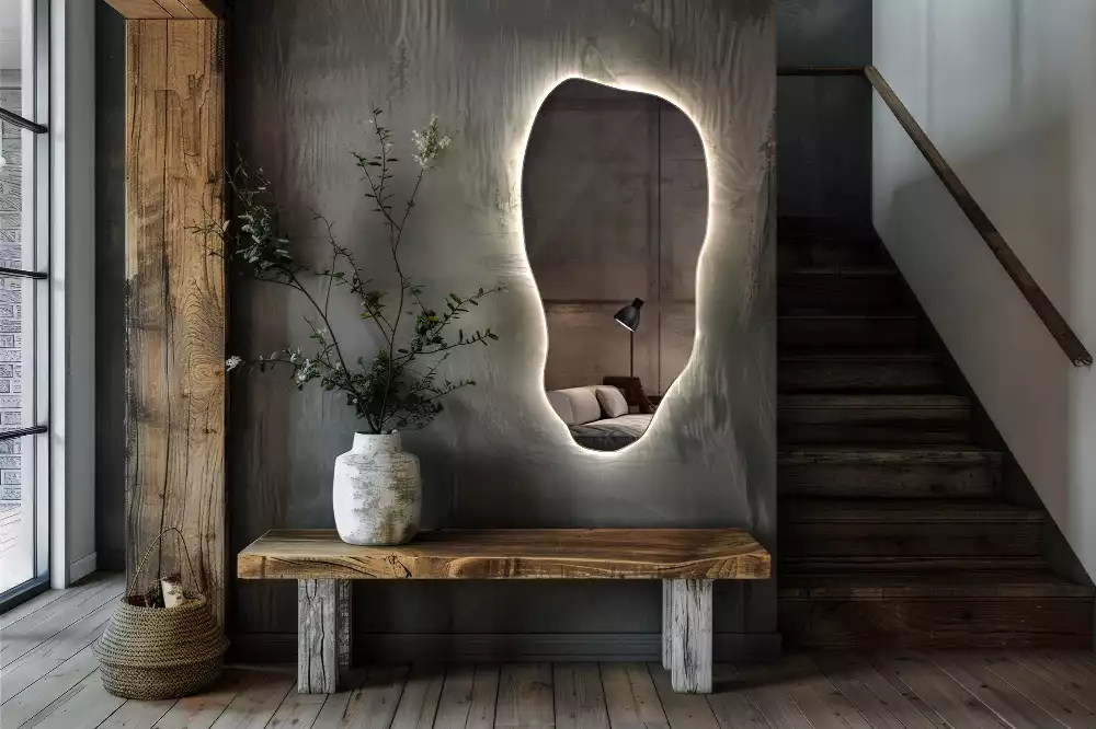 Oglindă asimetrică cu iluminare LED suspendată