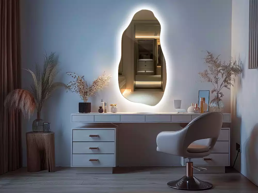 Oglindă asimetrică cu iluminare LED suspendată