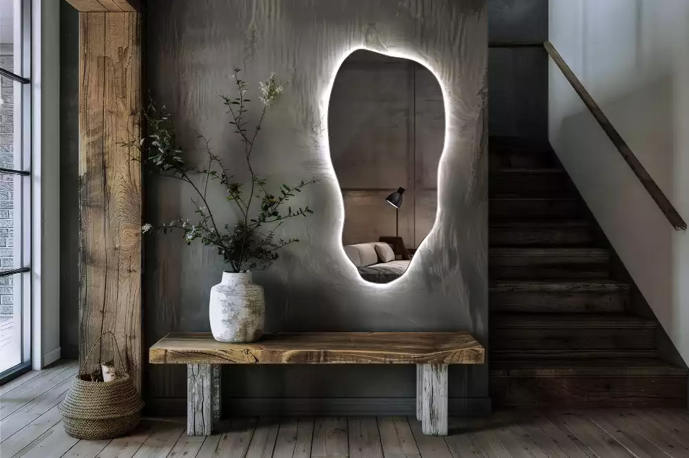 Oglindă asimetrică cu iluminare LED suspendată