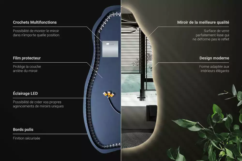 Oglindă asimetrică cu iluminare LED suspendată