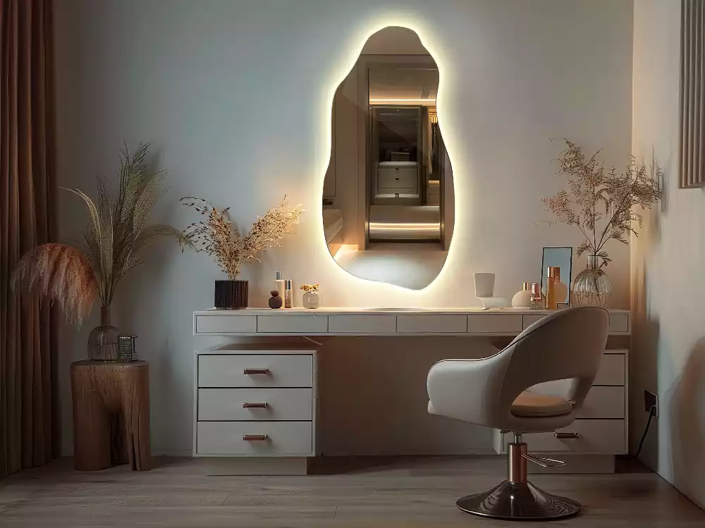 Oglindă asimetrică cu iluminare LED suspendată