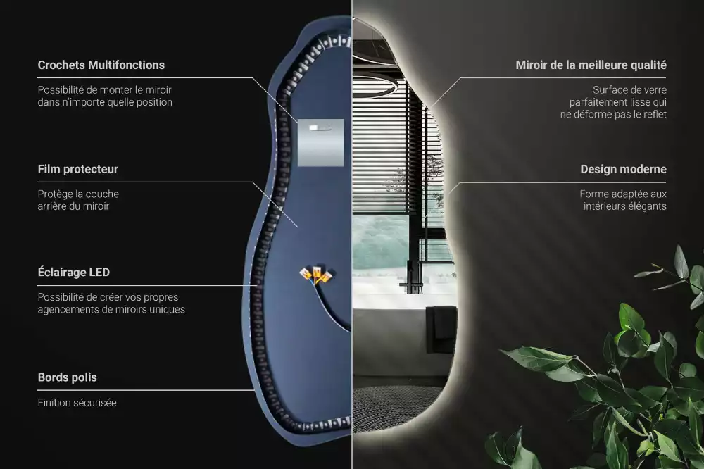 Oglindă asimetrică cu iluminare LED suspendată