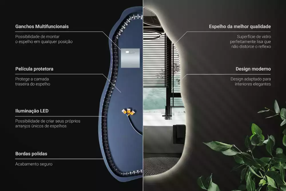 Oglindă asimetrică cu iluminare LED suspendată
