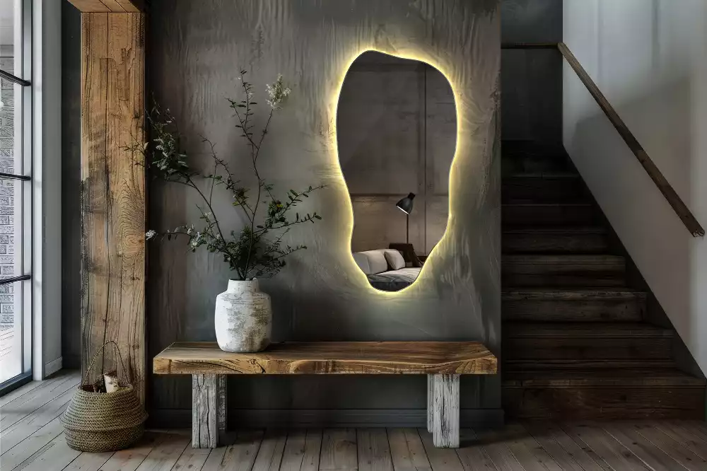 Oglindă asimetrică cu iluminare LED suspendată