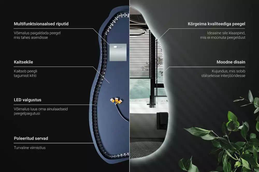Oglindă asimetrică cu iluminare LED suspendată