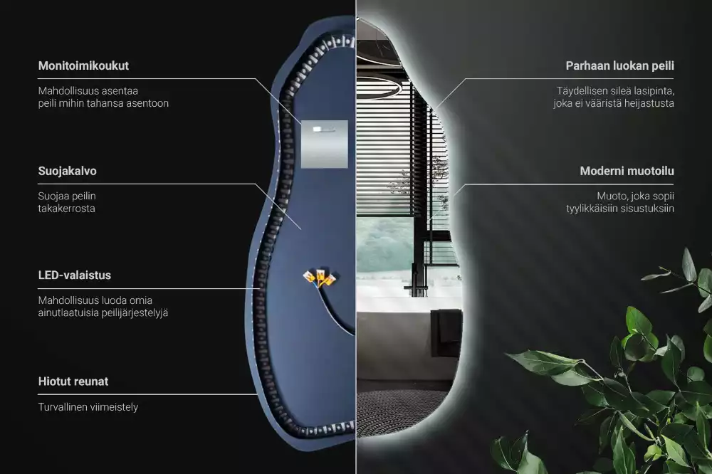 Oglindă asimetrică cu iluminare LED suspendată