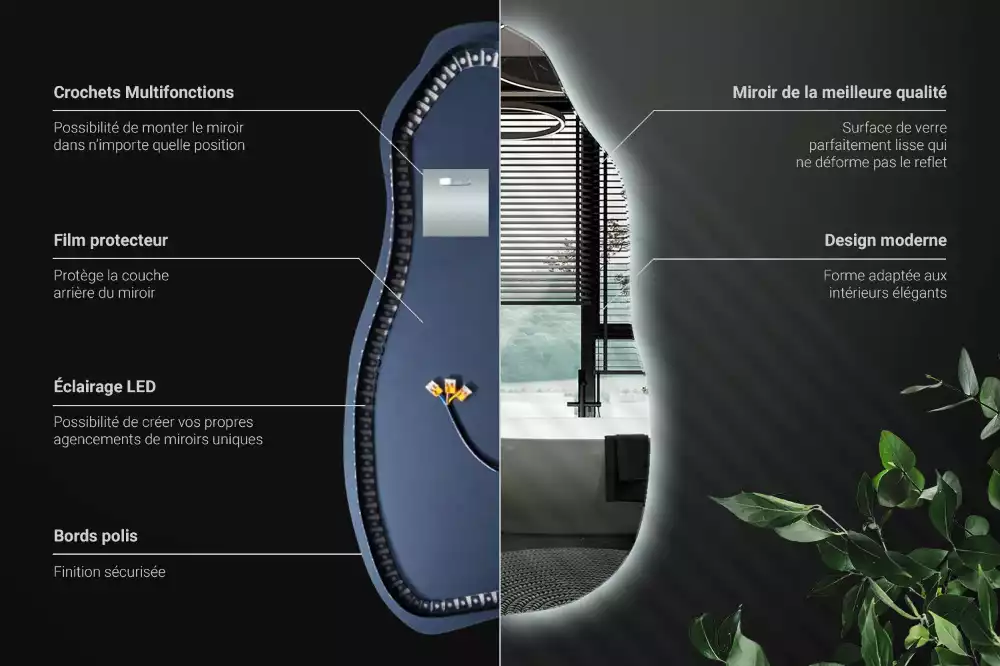Oglindă asimetrică cu iluminare LED suspendată