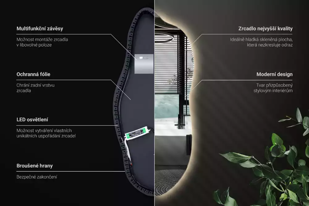 Oglindă organică suspendată cu iluminare LED