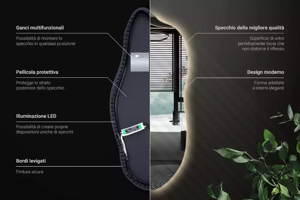 Oglindă organică suspendată cu iluminare LED