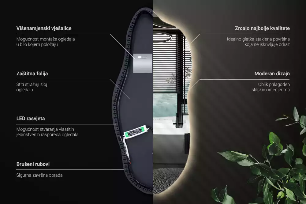 Oglindă organică suspendată cu iluminare LED